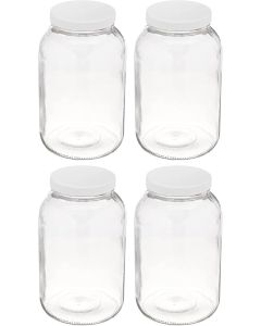 Wide Mouth Glass Jars with Plastic Lids [1 Gallon, Clear Glass, White Plastic Lids, Case of 4, Made in USA]