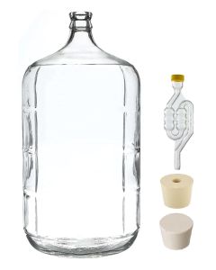 Italian Glass Carboy Fermenting Jug with Stoppers and 6-Bubble Airlock [6 Gallon, Clear Glass]