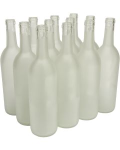 Bordeaux Wine Bottles with Cork Finish [750ml, Frosted Glass, Flat Bottom, Case of 12]