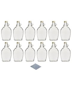 Glass Maple Syrup Bottles - [12 oz, Loop Handle, Gold Metal Lids, Shrink Bands, Case Of 12, Made In USA]