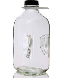 Heavy Glass Milk Bottle Jug with Tamper-Evident Lids and Carry Handle [64 oz, Clear Glass, 48mm Caps, 1 Bottle]