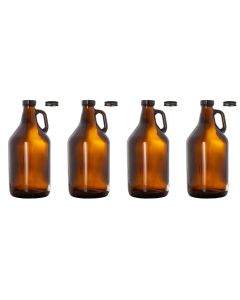 Amber Glass Fermenting Jugs with Polyseal and Metal Lids [1/2 Gallon, 64 oz, 38mm CT Finish, Set of 4]