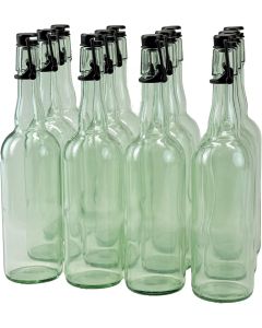 Flip Top Grolsch-Style Beer Bottles with Swing Top Caps [750ml, Clear Flint Glass, Black Plastic Caps, Pressure Tested, Case of 12]
