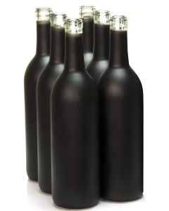 Glass Bordeaux Wine Bottles - [750ml, Black Frosted, Flat Bottom, Cork Finish, Case Of 6, Made In USA]