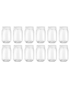 Regular Mouth Mason Jars with Safety Button Lids [12 oz, Clear Glass, White Metal Lids, Case of 12]
