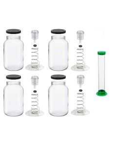Vegetable Fermentation Kits with Pounder [1 Gallon Jar, Spring Weight with Press, 2-Piece Airlock, Grommeted Black Lid, Set of 4]
