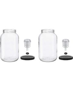 Glass Wide Mouth Fermenting Jars - [1 Gallon, Case Of 2, Grommeted Black Plastic Lids, 2 Piece Airlocks, USDA Food Grade, Made In USA]
