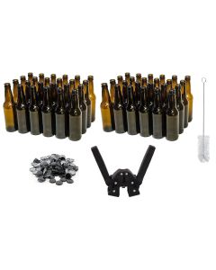 Beer Bottling Bundle - [48 Amber 12 oz Bottles, 2 Cases Of 24, 150 Black Oxygen Barrier Caps, Twin Lever Hand Capper, Cleaning Brush]