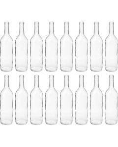 Bordeaux Wine Bottles with Cork Finish [750ml, Flint Clear Glass, Flat Bottom, Case of 16]