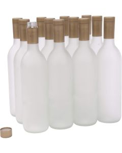 Frosted Glass Bordeaux Wine Bottles With Twist N Seal Capsules - [750 ml, Punted Bottom, Gold Closures, Case Of 12]
