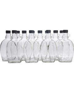 Glass Maple Syrup Bottles With Loop Handle - [16.9 oz 500 ml, Black Plastic Tamper Evident Lids, Case Of 12]