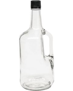 North Mountain Supply 1.75 Liter Clear Glass Jug with Handle and Black Plastic Tamper Evident Lid