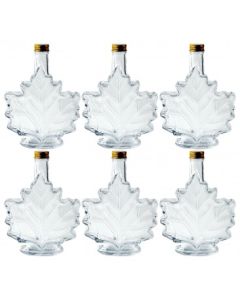 Maple Leaf Syrup Bottles with Metal Lids [17 fl oz, 500 ml, Clear Glass, Gold Metal Lids, Case of 6]