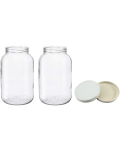 Wide Mouth Glass Jars with Metal Lids [1 Gallon, Clear Glass, White Metal Lids, Case of 2, Made in USA]