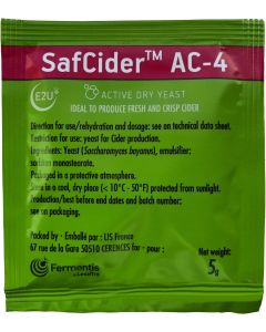 Fermentis SafCider AC 4 Active Dry Cider Yeast - [Pack Of 3, 5 Gram Sachets, 50 To 86 F, For Sweet Or Dry Ciders, Freshness Guarantee]