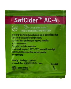 Fermentis SafCider AC-4 Active Dry Cider Yeast [5 Grams, For Sweet and Dry Cider]