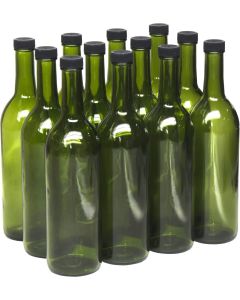 North Mountain Supply 750ml Champagne Green Glass Bordeaux Wine Bottles - [Screw-Top Finish, 28mm Black Plastic Lids, Case Of 12, Made In Usa]
