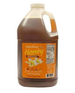 Golden Harvest raw unfiltered extra light wildflower honey, 100 percent pure and naturally containing pollen and enzymes. This smooth, mild honey has a light amber color and balanced sweetness that is perfect for everyday use in tea, baking, cooking and a