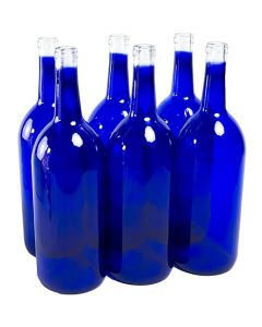 Coated Glass Bordeaux Wine Bottles - [1.5 Liter, Cobalt Blue, Flat Bottom, Cork Finish, Case Of 6, Made In USA]