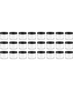 Straight Sided Spice and Canning Jars with Plastic Lids [2 oz, Clear Glass, 53mm Black Plastic Lids, Case of 24]