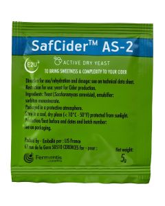 Fermentis SafCider AS-2 Active Dry Cider Yeast [5 Grams, For Sweet and Dry Cider]