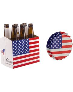 6 Pack Bottle Carriers with Crown Caps [American Flag Design, Fits Standard 12 oz Bottles, Pack of 10, Includes 144 Caps]