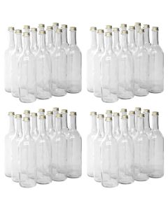 Clear Glass Bordeaux Wine Bottles - [750 ml, Screw Top, 28 mm Gold Metal Lids, 48 Bottles And Lids, 4 Cases Of 12, Made In USA]