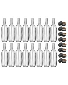750ml Clear Glass Bordeaux Wine Bottles - [Screw Top Finish, 28 mm Black Metal Lids, Case Of 16, Fits 3 Gallons]