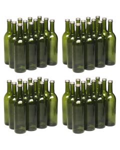 Bordeaux Wine Bottles with Screw Caps [750ml, Champagne Green Glass, 28mm Gold Metal Lids, 48 Count]