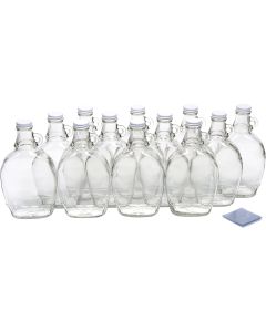 Glass Maple Syrup Bottles With Loop Handle - [12 oz, White Metal Lids, Clear Shrink Bands, Case Of 12, Made In USA]