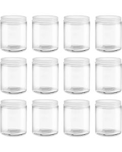 Clear Glass Straight Sided Mason Canning Jars - [6 oz, 63 mm White Metal Lids, Case Of 12]