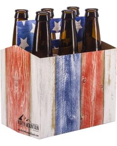 6 Pack Bottle Carriers [Weathered Boards American Flag Design, Fits Standard 12 oz Bottles, Pack of 5]