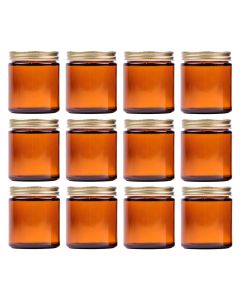Amber Glass Straight Sided Mason Canning Jars - [6 oz, 63 mm Gold Metal Lids, Case Of 12]