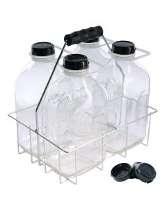 Heavy Glass Milk Bottles With Wire Carrier - [64 oz, Set Of 4, 48 mm Tamper Evident Lids, Made In USA]