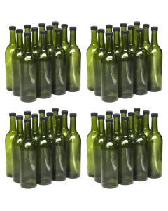 Champagne Green Glass Bordeaux Wine Bottles - [750 ml, Screw Top, 28 mm Black Plastic Lids, 48 Bottles, 4 Cases Of 12, Made In USA]