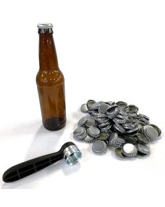Hammer Beer Bottle Capper Bundle with Silver Crown Caps [Black Capper, 26mm Pry-Off Caps, 150 Count]