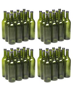 Glass Bordeaux Wine Bottles - [750ml, Champagne Green, Screw Top Finish, 28mm Black Metal Lids, 48 Bottles, Made In USA]