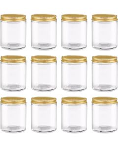 Clear Glass Straight Sided Mason Canning Jars - [6 oz, 63 mm Gold Metal Lids, Case Of 12]