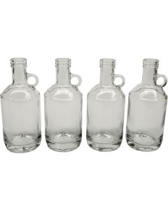 Glass Moonshine Jugs with Bar Top Finish [375ml, Flint Clear Glass, Handle, Case of 4]