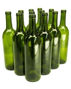 Glass Bordeaux Wine Bottles - [750 ml, Champagne Green, Flat Bottom, Cork Finish, 12-Pack, Made In USA]