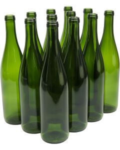 North Mountain Supply 750ml Champagne Green Glass California Hock Wine Bottles - [Flat-Bottomed, Cork Finish, Case Of 12, Made In Usa]