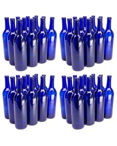 Cobalt Blue Glass Bordeaux Wine Bottles - [750 ml, Cork Finish, 48 Bottles, 4 Cases Of 12, Made In USA]