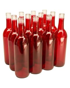 Glass Bordeaux Wine Bottles - [750 ml, Red, Flat Bottom, Cork Finish, 12-Pack, Made In USA]