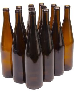 Amber Glass California Hock Wine Bottles - [750 ml, Flat Bottom, Cork Finish, Case Of 12, Made In USA]