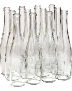 Glass Stretch Hock Wine Bottles - [375 ml, Clear Flint, Flat Bottom, Cork Finish, 12 Pack]