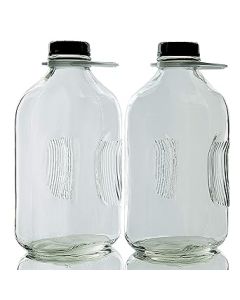 Heavy Glass Milk Bottle Jugs with Tamper-Evident Lids and Carry Handles [64 oz, Clear Glass, 48mm Caps, 2 Pack]