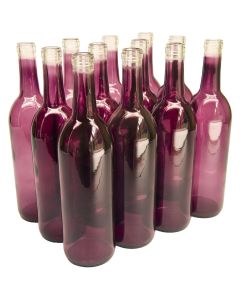 Brandy Color Glass Bordeaux Wine Bottles - [750 ml, Flat Bottom, Cork Finish, Case Of 12, Made In USA]