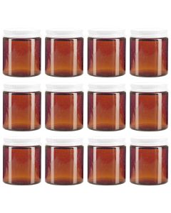 Amber Straight Sided Mason Jars with Metal Lids [6 oz, Amber Glass, 63mm White Metal Lids, Case of 12]